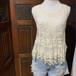 Sheer ivory/white lace tank top. So beautiful NWOT